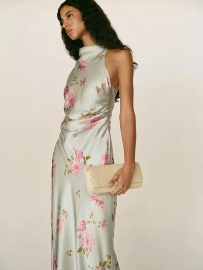 Reformation Anaiis Silk Dress Blue 12 In Multi