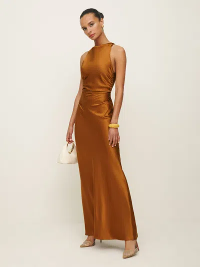 Reformation Anaiis Silk Dress In Copper