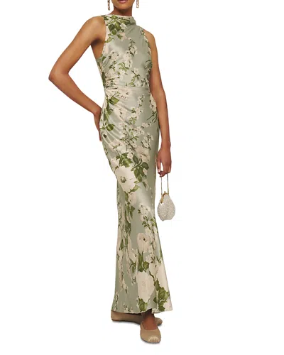 Reformation Petites Anaiis Silk Dress In Green