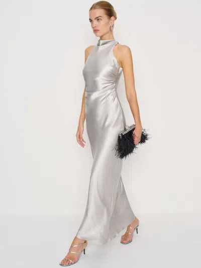 Reformation Anaiis Silk Dress Silver 8 In Metallic