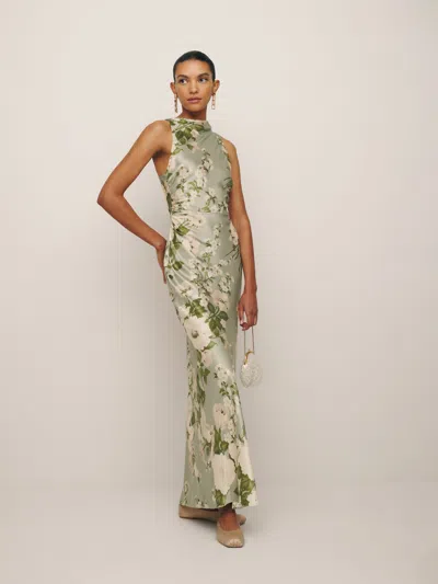Reformation Anaiis Silk Dress In Tarragon