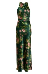 Reformation Anaiis Silk High Neck Maxi Dress In Green