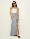 Reformation Andi Linen Skirt In Slate Check