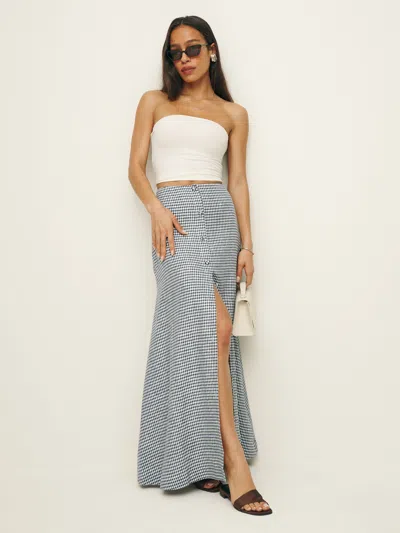 Reformation Andi Linen Skirt In Slate Check