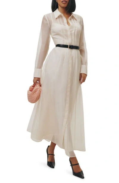 Reformation Andria Belted Long Sleeve Shirtdress In Ivory