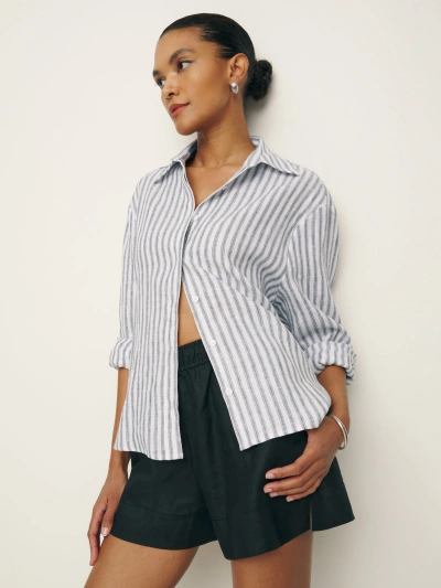 Reformation Andy Oversized Linen Shirt In Antibes Stripe
