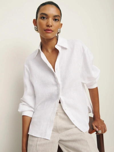 Reformation Andy Oversized Linen Shirt In White