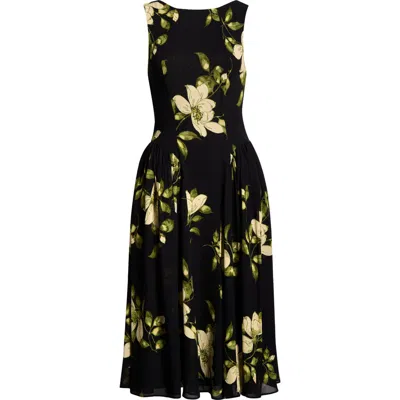 Reformation Anelis Floral Drop Waist Midi Dress In Black