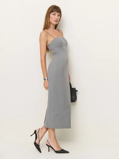 Reformation Angelo Dress In Grey Pinstripe