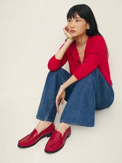 Reformation Ani Ruched Loafer In Red Croc