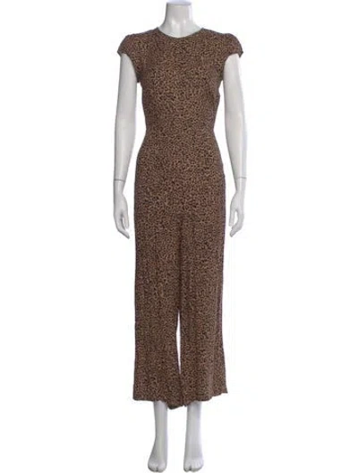Pre-owned Reformation Animal Print Crew Neck Jumpsuit In Brown