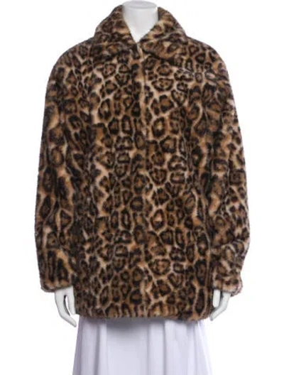 Pre-owned Reformation Animal Print Faux Fur Coat In Brown