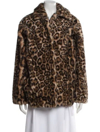 Pre-owned Reformation Animal Print Faux Fur Coat In Brown