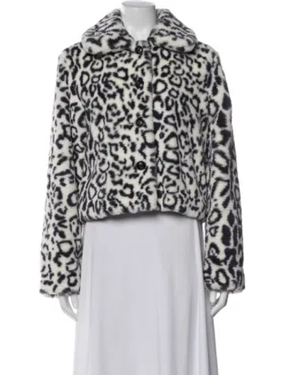 Pre-owned Reformation Animal Print Faux Fur Jacket In White