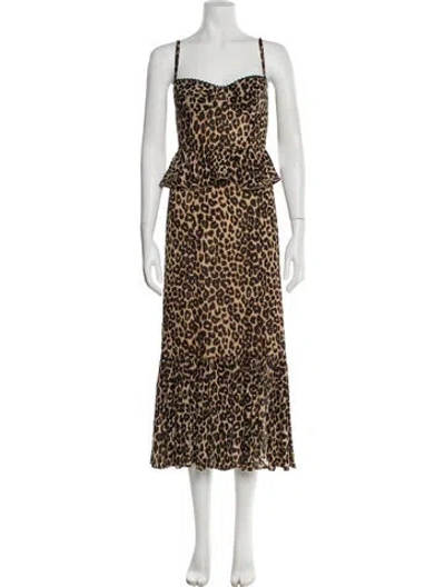 Pre-owned Reformation Animal Print Long Dress In Brown