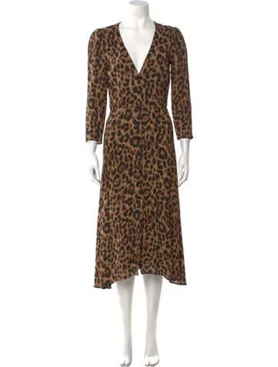 Pre-owned Reformation Animal Print Long Dress In Brown