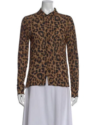 Pre-owned Reformation Animal Print Long Sleeve Blouse In Brown