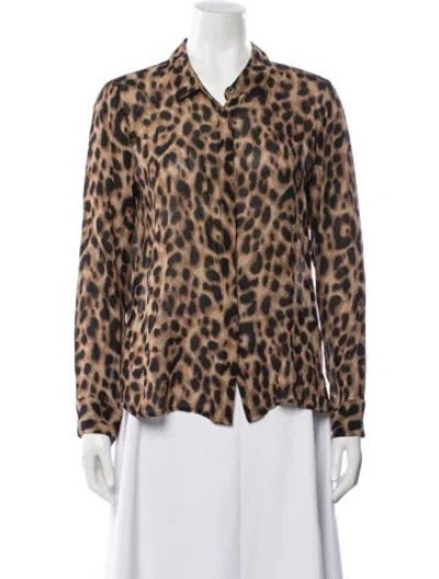 Pre-owned Reformation Animal Print Long Sleeve Blouse In Brown