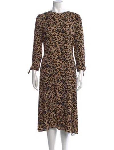 Pre-owned Reformation Animal Print Midi Length Dress In Brown