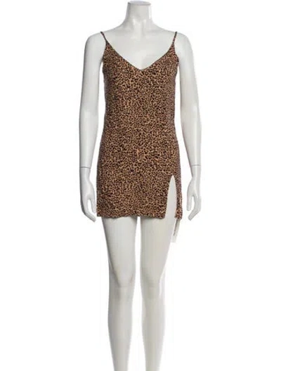 Pre-owned Reformation Animal Print Mini Dress In Brown