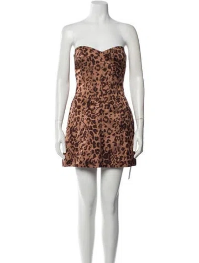 Pre-owned Reformation Animal Print Mini Dress In Brown