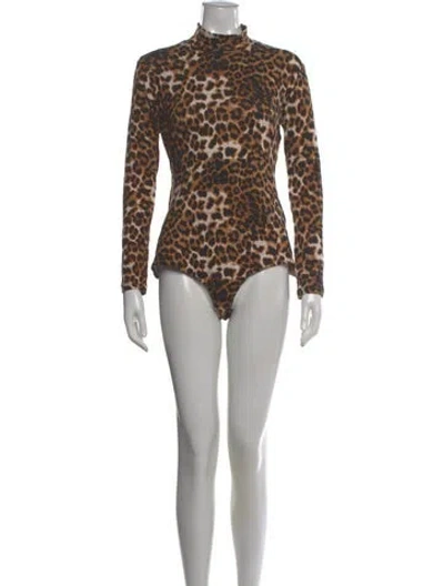 Pre-owned Reformation Animal Print Mock Neck Bodysuit W/ Tags In Neutral