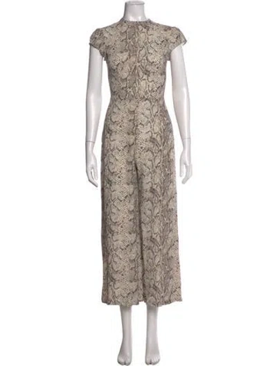 Pre-owned Reformation Animal Print Mock Neck Jumpsuit In Neutral
