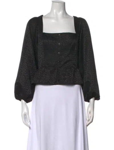 Pre-owned Reformation Animal Print Square Neckline Blouse In Black