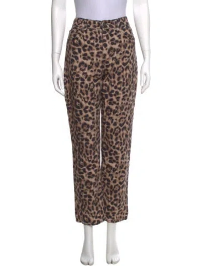 Pre-owned Reformation Animal Print Straight Leg Pants In Brown