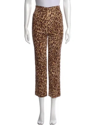 Pre-owned Reformation Animal Print Straight Leg Pants In Brown
