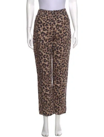 Pre-owned Reformation Animal Print Straight Leg Pants In Brown