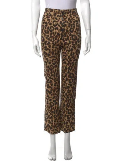 Pre-owned Reformation Animal Print Straight Leg Pants In Brown