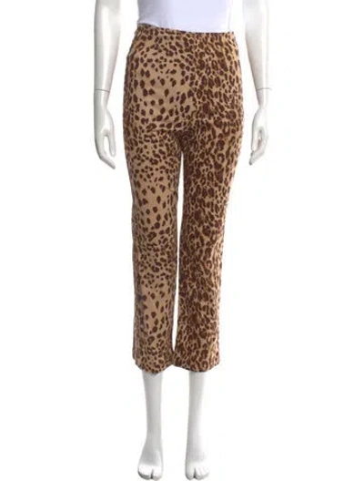 Pre-owned Reformation Animal Print Straight Leg Pants In Brown