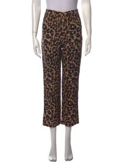 Pre-owned Reformation Animal Print Straight Leg Pants In Brown