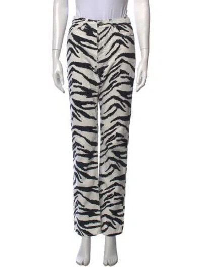Pre-owned Reformation Animal Print Straight Leg Pants In White