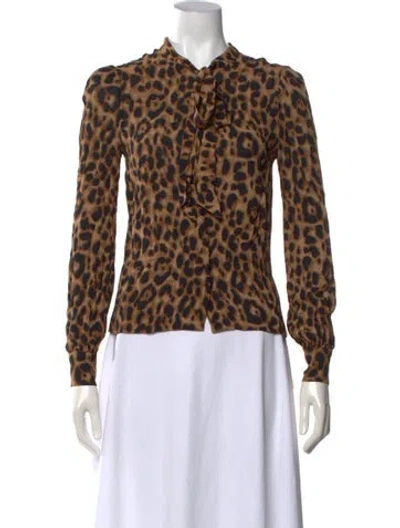 Pre-owned Reformation Animal Print Tie Neck Blouse In Neutrals