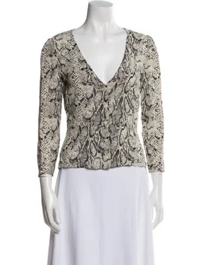 Pre-owned Reformation Animal Print V-neck Blouse In Blue