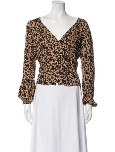 Pre-owned Reformation Animal Print V-neck Blouse In Brown