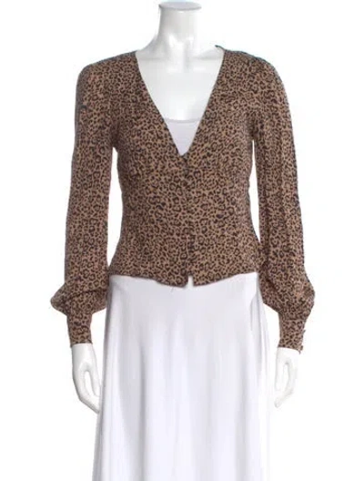Pre-owned Reformation Animal Print V-neck Blouse In Brown