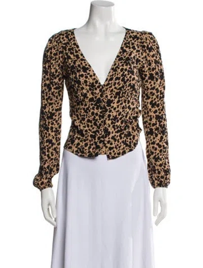 Pre-owned Reformation Animal Print V-neck Blouse In Brown