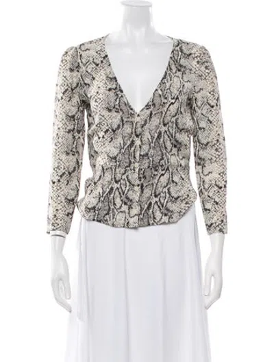 Pre-owned Reformation Animal Print V-neck Blouse In Neutrals