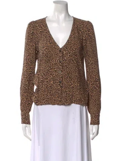 Pre-owned Reformation Animal Print V-neck Top In Neutral