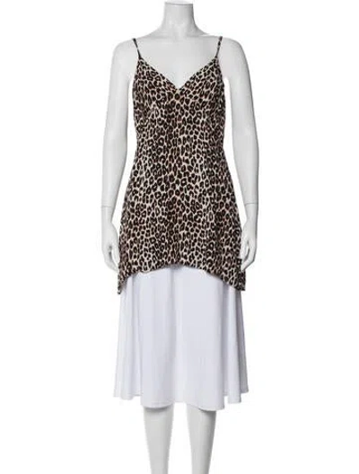 Pre-owned Reformation Animal Print V-neck Top In White