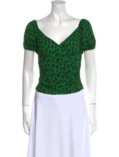 Pre-owned Reformation Animal Print V-neck T-shirt In Green