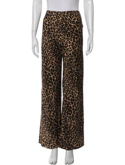 Pre-owned Reformation Animal Print Wide Leg Pants In Brown