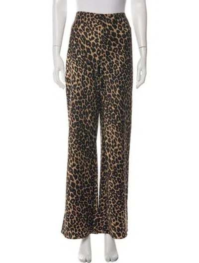 Pre-owned Reformation Animal Print Wide Leg Pants In Green