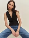 Reformation Anita Linen Button-up Vest In Black