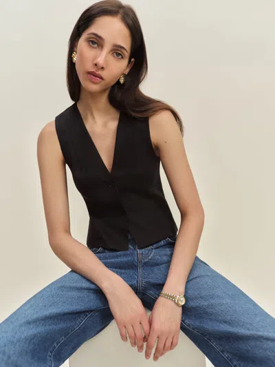 Reformation Anita Linen Vest In Black
