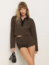 Reformation Anna Rugby Shirt In Black And Tan Stripe