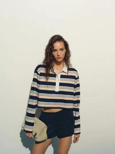 Reformation Anna Rugby Shirt Blue Stripe Xl In Multi